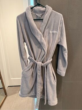 Calvin Klein Light Gray Plush Bathrobe with Embroidered Logo Women’s XS/S